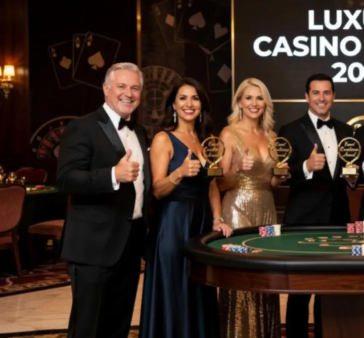 Grupa zadowolonych uczestników wieczoru pokerowego pozująca do wspólnego zdjęcia
