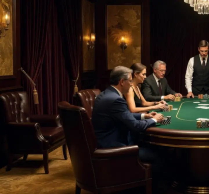 Ekskluzywna strefa VIP podczas wieczoru pokerowego z eleganckimi stołami